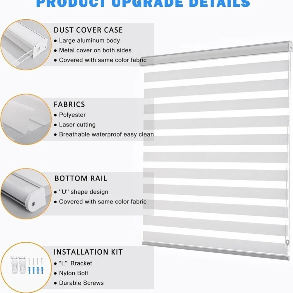 Jiangpin Zebra‎ Roller Blinds Shades 32x72 White Double Layered Light Filtering